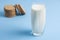 Milk in Glass Isolated with Biscuits Cookies Blue Background Dairy Products Lactose