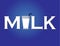 Milk icon or symbol with text and glass of milk with straw with blue background - concept design illustration unusual art