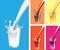 Milk, juice splashes and glass set