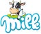 Milk logo hand written with cow - vector