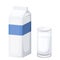 Milk package and glass of milk. Vector illustration.