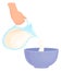 Milk pouring in bowl. Cooking process cartoon icon