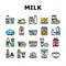 milk product dairy drink fresh icons set vector