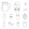 Milk product outline icons in set collection for design.Milk and food vector symbol stock web illustration.