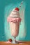 Milk Shake Strawberry Flavour Retro Style Painting - Generative AI