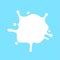 Milk splash on light blue for banner background, white milky splatter shape, spill milk for graphic symbol, blot stain of milk