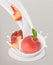 Milk splash and peach. 3d vector object