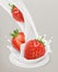 Milk splash and strawberry. 3d vector object