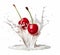 Milk splashing out of a red cherry isolated on white background