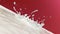 Milk splashing red background straberry flavor drink liquid 3D illustration