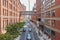 Milk studios and elevated street view with people in New York
