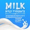 Milk uppercase and lowercase alphabets with symbols and numbers isolated on blue background with milk splash