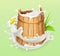 Milk. Wooden bucket. Natural dairy products. 3d vector icon