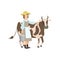 Milkmaid With Cow And Metal Bucket Milk