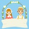 Milkmaid and Farmer Holding Blank Banner Vector