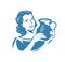 Milkmaid with jug of milk. Dairy products symbol or logo vector