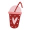 Milkshake, coffee, smoothie, juice vector icon. Hand-drawn illustration in flat style. A cute glass, plastic cup with a heart