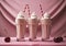 milkshake cream pink beverage cocktail sweet retro drink glass ice. Generative AI.