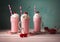 milkshake drink pink beverage sweet cocktail glass ice retro cream. Generative AI.