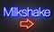 Milkshake neon sign on brick wall background.