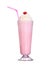 Milkshakes strawberry flavor with cherry and whipped cream