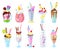 Milkshakes vector healthy ice-cream drink in glass or fresh milk beverage mix in bottle illustration set of icecream