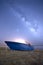 Milky way above a boat on the beach on a calm night