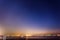 Milky way above Sriracha coast Thailand during twilight sunset, blue sky with plenty star, night scene long exposure Technic
