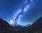 Milky Way. Amazing scene with himalayan mountains