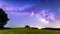 Milky Way arch. Fantastic night landscape with bright arched milky way, sky with stars, and hills