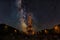 Milky Way behind the Eiffel Tower. People at a picnic