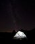Milky way, bright tent at night