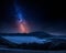 Milky way and foggy valley in Castelluccio, Italy, Umbria