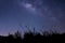 Milky way galaxy with hill under amazing starry night sky