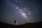 Milky way galaxy with a man standing and watching at Tar desert, Jaisalmer, India.