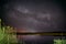 Milky Way Galaxy In Night Starry Sky Above River Lake Pond In Spring Night. Glowing Stars Above Landscape. View From