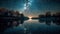 Milky Way illuminates night sky, reflecting on tranquil pond generated by AI