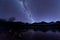 Milky Way landscape. Clearly Milky way above Lake Segara Anak inside crater of Rinjani mountain on night sky. Lombok island.