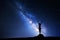 Milky Way. Night sky and silhouette of a standing girl