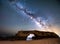Milky Way over the beach in Lagos, Algarve, Portugal. Generative AI