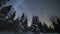 Milky Way over Coniferous Trees at Winter Night. Taganay, Southern Urals, Russia