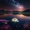Milky way over the lake with lotus flowers in the foreground Generative AI