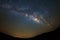 Milky Way over mountain at Phu Hin Rong Kla National Park,Phitsanulok Thailand, Long exposure photograph.with grain