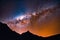 Milky Way over Mt Ausangate and the Andes mountains. Cusco, Peru