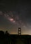 Milky way over rope bridge, Long exposure photograph.with grain