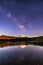 Milky way rising over Fuji mountain at Saiko lake in Japan