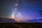 The Milky Way and starry night sky between thunderstorm clouds.