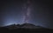 Milky way and stars above a snowy mountain peak