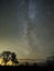 Milky way stars and clouds observing Ð°utumn landscape