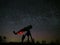 Milky way stars and telescope on night sky